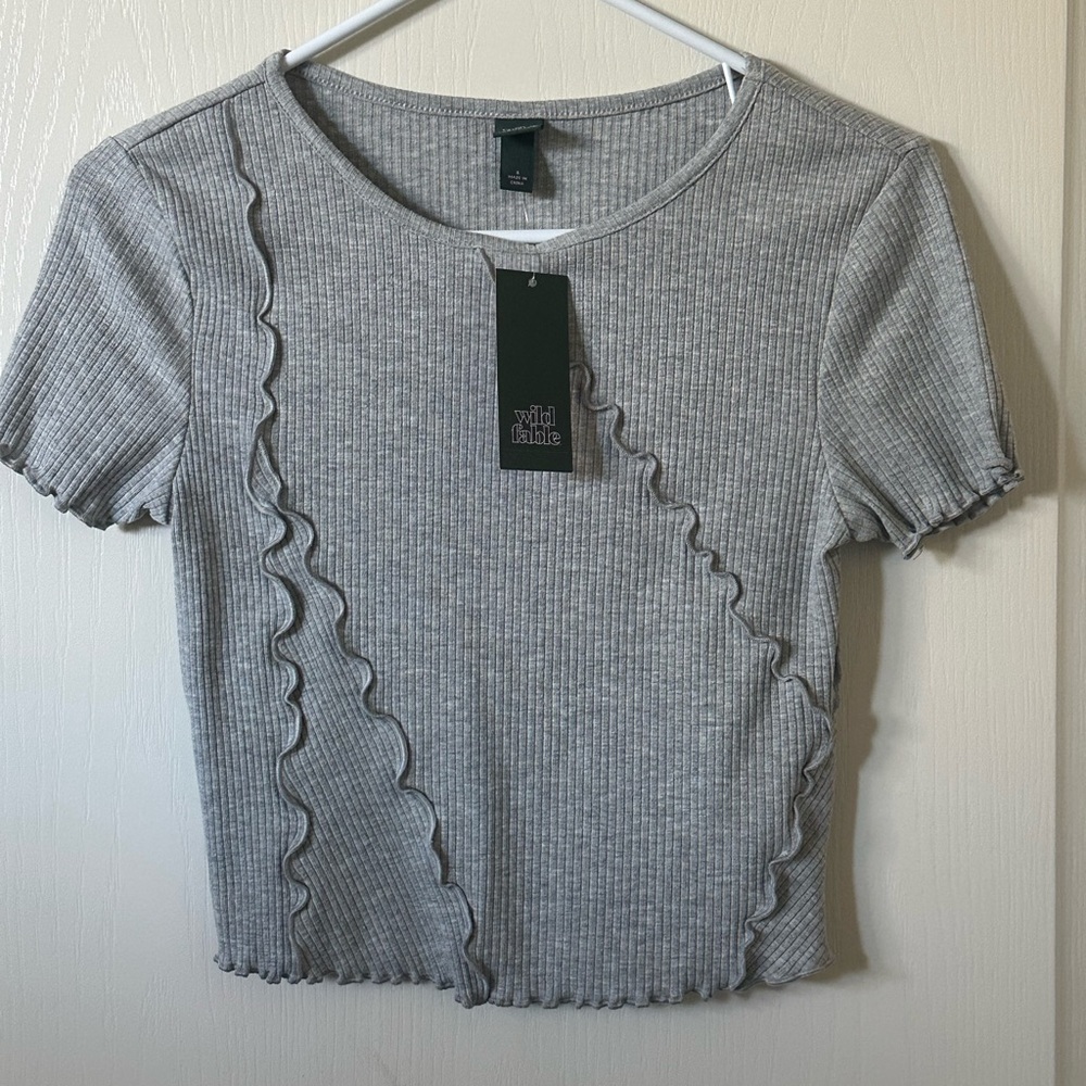 Wild Fable Gray Cropped Ribbed T-Shirt